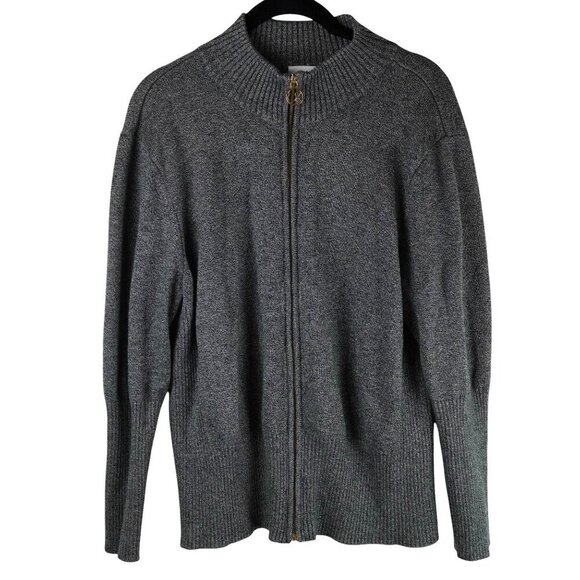 Calvin Klein Womens Gray Zip-Up Cardigan Sweater XL Acrylic & Nylon‎ - Picture 1 of 8